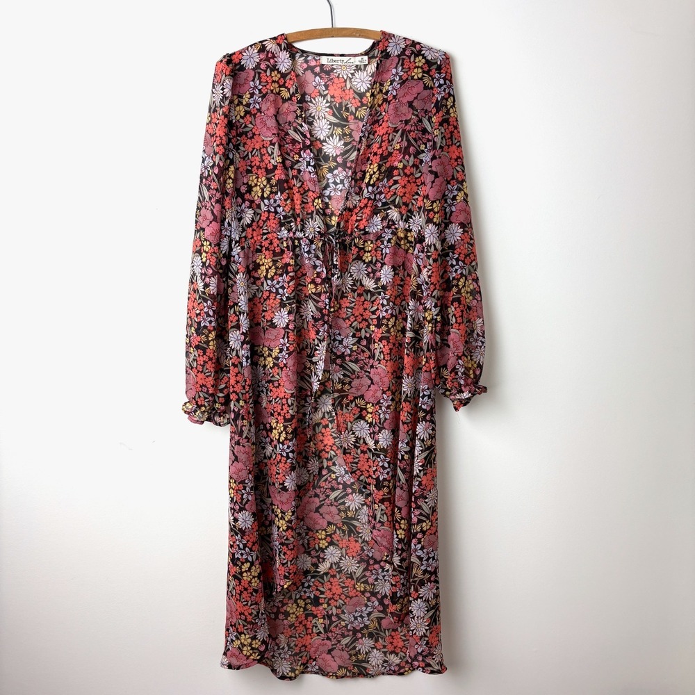 Liberty Love Floral‎ Kimono Duster Cover M Sheer 70s Inspired Festival Boho